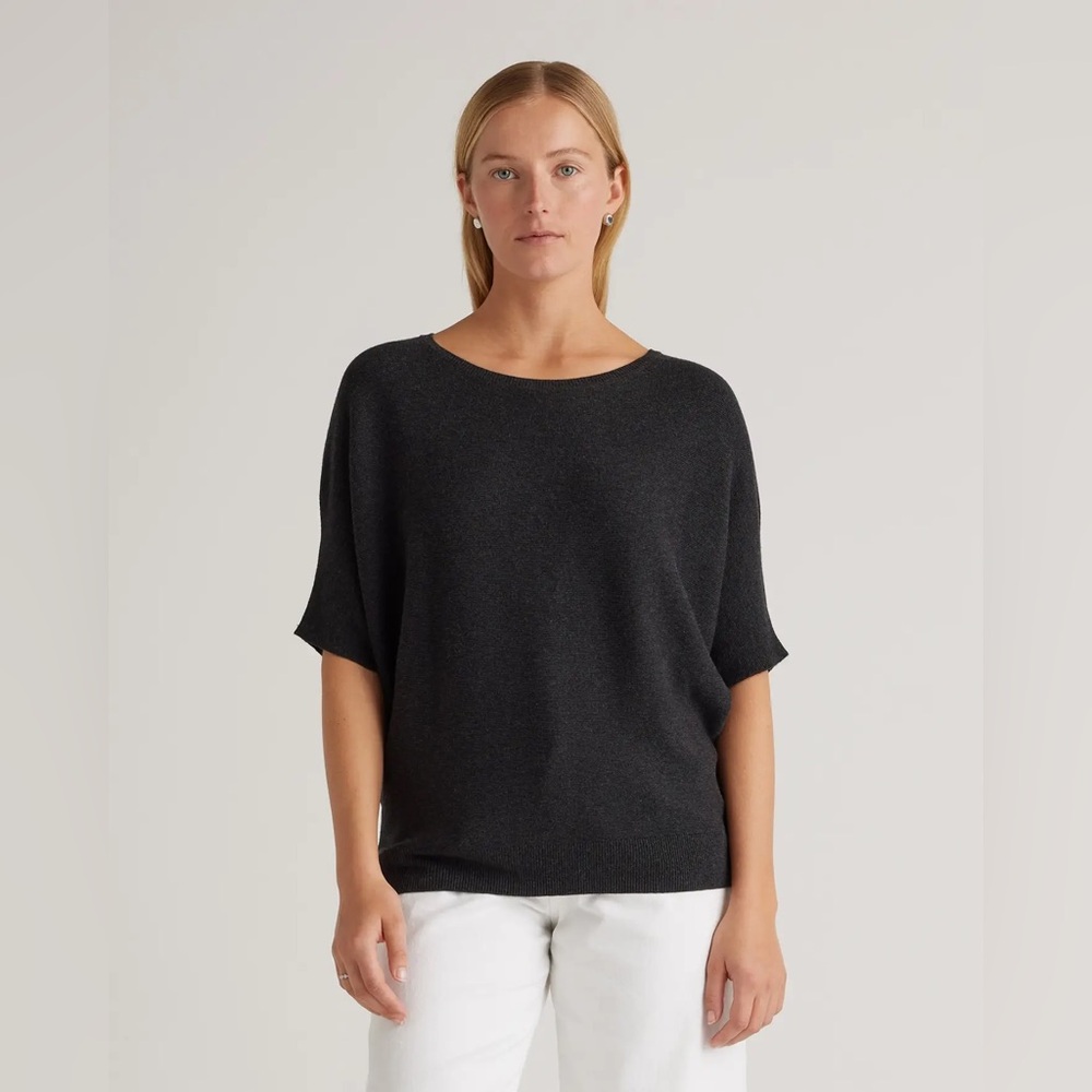 NWT Quince Lightweight Cotton Cashmere Dolman Sweater in Heather Charcoal